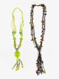 Pairing Of Bold Art Glass Bead Multistrand Necklaces