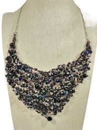 Black Iridescent Bib Necklace Designer