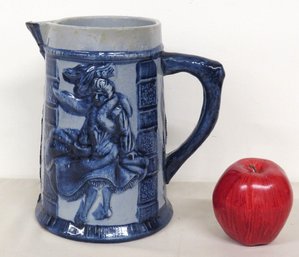 C.1900 Ransbottom Pottery Ohio Blue & Grey Salt Glazed Figural Pitcher - Windy City