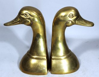 Pair Solid Brass Duck Head Bookends