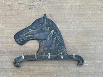 Folk Americana Brass Horse Head Key Tack Holder Equestrian Gilt 5 Hook