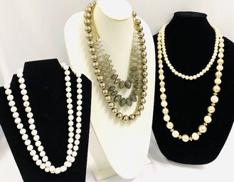 Collection Of 4 Vintage White & Off-white To Grey Necklaces