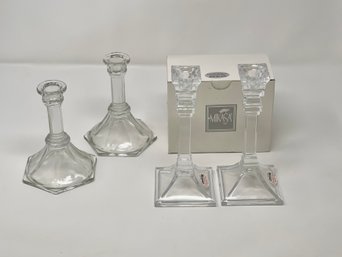 Collection Of Crystal And Glass Candleholders- 3 Pairs