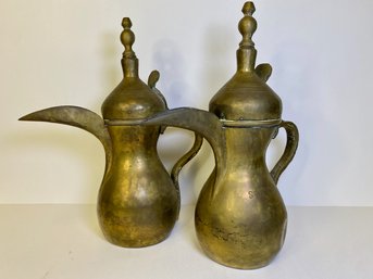 Vintage Middle Eastern Brass Dallah Coffee Pots (2)