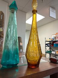 2 Colored Glass Decanters