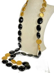 Designer Elongated Lacquer Beaded Necklace Gold And Black