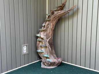 A Spectacular Vintage Handcrafted Fountain Made From A Large Tree Root With Copper Bowls & Basin