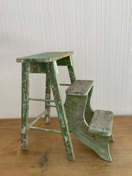 FOLDING STEP STOOL- VINTAGE DISTRESSED GREEN-WOOD-RUSTIC