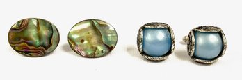 Vintage 925 Taxco Mexican Sterling Silver & Abalone Cufflinks & Blue Cabochon Silvertone Cufflinks