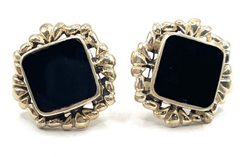 Beautiful Sterling Silver Onyx Inlay Ornate Earrings