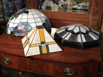 Three Very Nice Tiffany Style Leaded Glass Lamp Shades - Could Use On Table Lamps Or Hanging Fixtures