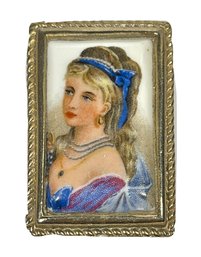 Limoges Porcelain Portrait Brooch Of Young Woman