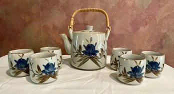 Vintage Asahi Glazed Ceramic Teapot W/ Six Cups