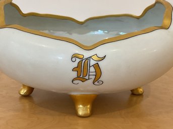 Antique  Royal Austria Opalescent Footed Bowl With Gold Trim