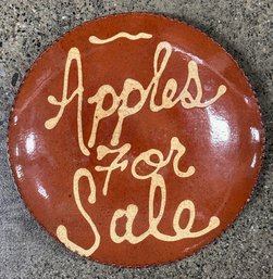 Apples For Sale Redware Plate, Turtle Creek Pottery, Signed