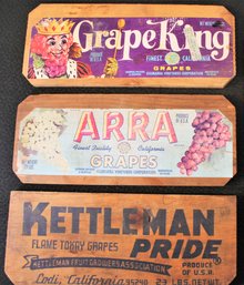 Trio Of Vintage Fruit Labels With Grape King, Arra Grapes And Kettleman Pride Grapes