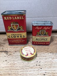 Vintage 'Red Label' Brand  Tins/allspice & Ground Cloves  Heather Daytime Rouge Tin