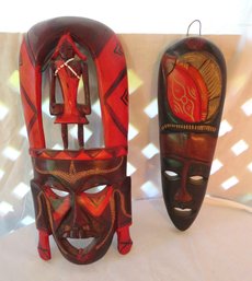 2 African Tribal Painted Wood Masks