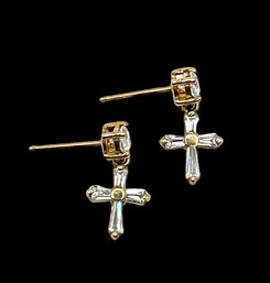 Beautiful Sterling Silver Gold Vermeil Cross Earrings