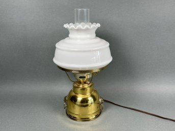 Vintage Hurricane Table Lamp With Brass Base