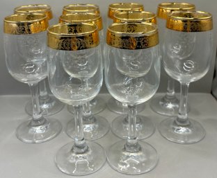 Set Of 10 Gorgeous Gold Decorated Glasses