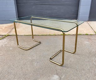 Vintage Tubular Brass And Glass Top Dining Table