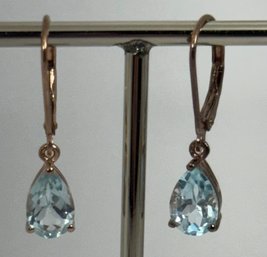 STERLING SILVER PEAR SHAPED BLUE TOPAZ DANGLE EARRINGS