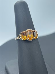 Tri Stone Citrine Ring In 10k Yellow Gold