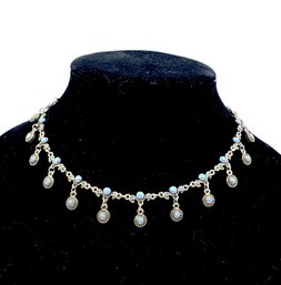 Vintage Silver Drop Necklace W/ Opaque Cornflower Blue Faceted Stones