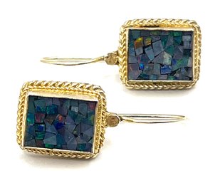 Vintage Sterling Silver Blue Opal Mosaic Rectangular Earrings