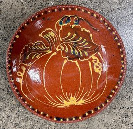 Redware Plate, Foltz Pottery, Pumpkin Decorated, Signed