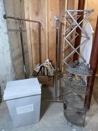 Double Line Rolling Clothes Rack, Collapsible Drying Rack, Metal Corner Shelf, Laundry Hamper, Shower Shelves