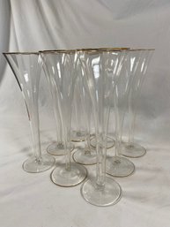 9 Elegant Gold Rimmed Champagne Flutes  No Chips