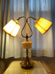 Vintage Brass And Hobnail Milk Glass Double Head Table Lamp. 21'