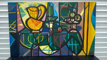 Abstract Cubist Homage To Picasso Circa 1994 47.5x30 Oil On Canvas Signed On Back