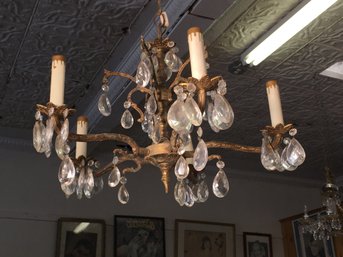 Vintage Cast Solid Brass Crystal Chandelier - Ive Seen These Paint Sprayed In White Or Different Colors