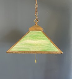 Green And White Slag Glass Hanging Light Fixture