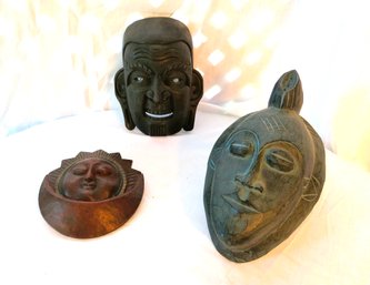 Trio Of African Carved Wood Masks