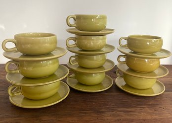 Ten MCM Russel Wright By Steubenville Chartreuse Green Cups & Saucers