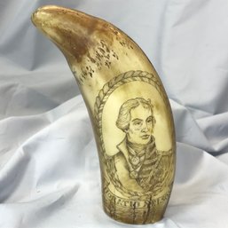 Spectacular Quality Scrimshaw - Whale Tooth Folk Art - Details Are Amazing - Horatio Nelson  - WOW Piece !