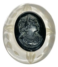 Vintage Bakelite Lucite Plastic Carved Cameo Brooch