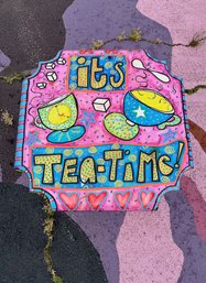'It's Tea Time' 1990s Hand-painted Side Table