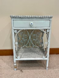 A White Wicker End Table