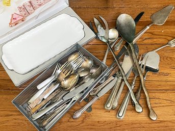 A Mikasa Serving Dish And Vintage Silver Plated Cutlery