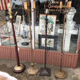 Group Lot Of Four Vintage Standing Floor Lamps - All Need Some Type Of Work Or Restoration - GREAT DEAL !