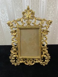 Antique Gilt Metal Reticulated Easel Back Ornate Photo Frame