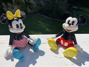 Vtg 1979 Schmid Porcelain Mickey & Minnie Mouse Posable Music Box Figurines  (PLEASE READ DESCRIPTION)