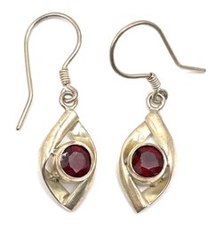 Vintage Sterling Silver Garnet Stone Dangle Earrings