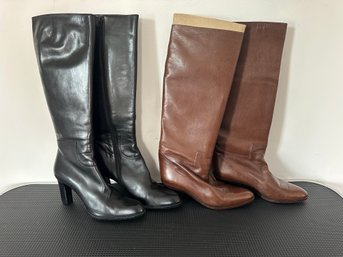 Lot Of Two Boots, Richard Tyler Black 7 Zip Up And Maud Frizon Brown Pull On