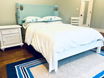 Pottery Barn Teen Twin Bed With Powder Blue Headboard With Speakers & Desk Chair & Stanley Side Chest